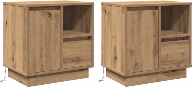 Berkfield Home Set of 2 Artisan Oak Bedside Cabinets with Integrated LED Lighting, Brown, W: 50 cm, D: 34 cm, H: 50 cm