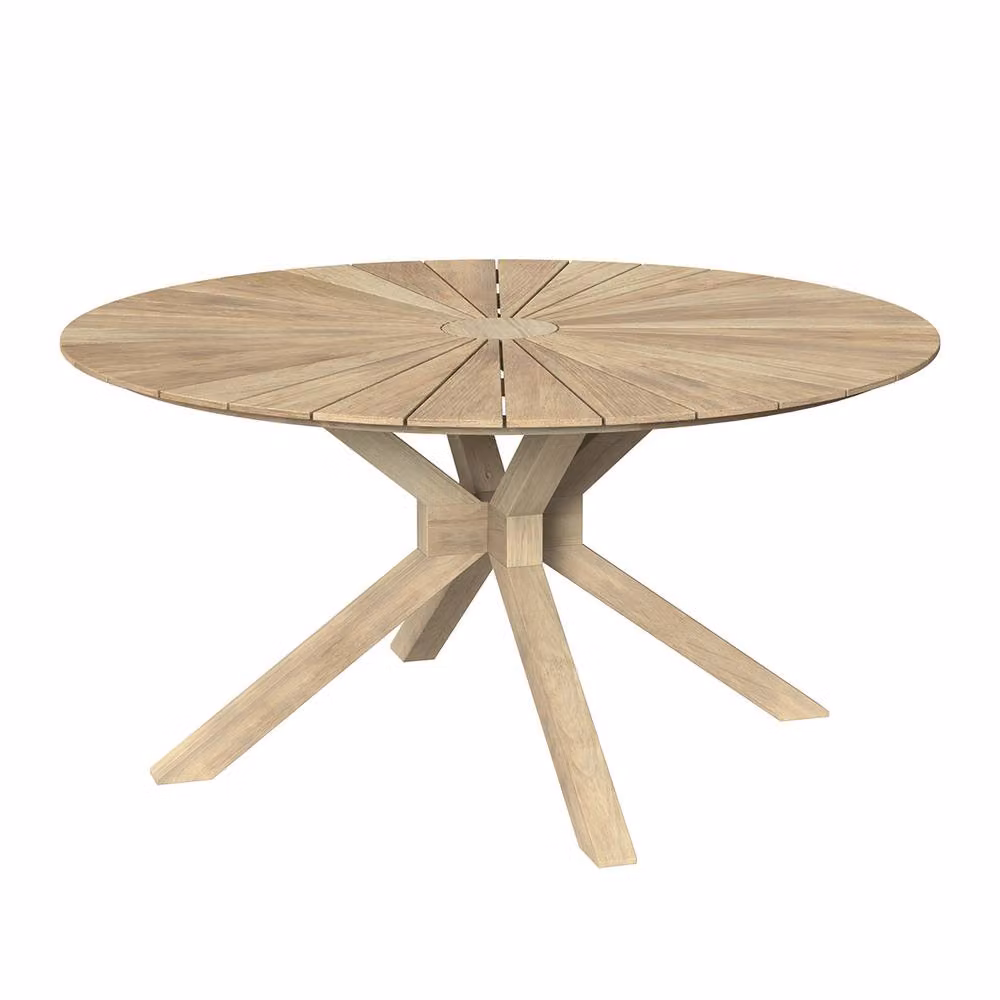 Charles Bentley Delgada Round Acacia Outdoor Dining Table with Sundial Slatted Top in Natural, W: 150 cm, D: 75.5 cm – 3