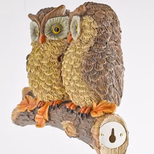mysmartbuy Baby Owls Branch Hanger Ornament, Brown Weatherproof Resin Hanging Bird Decoration, H: 23 cm, W: 20 cm, D: 10 cm – 2