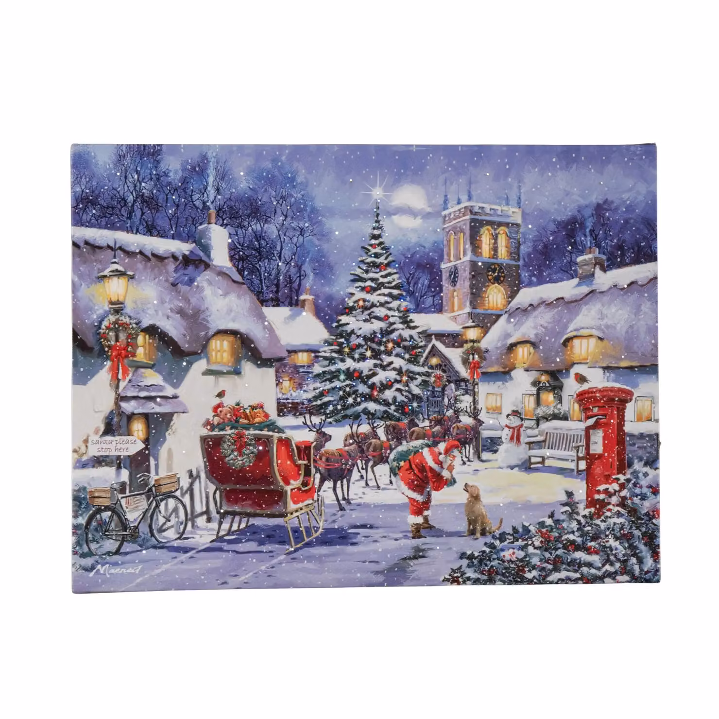 Samuel Alexander Multicolour Battery Operated Light Up Fibre Optic Santa and Village Christmas Wall Canvas W: 40 cm, H: 30 cm – 4