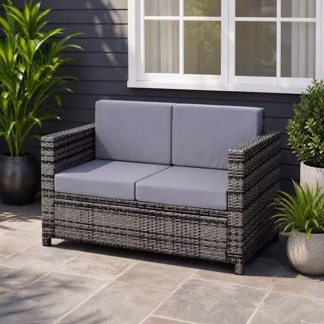 STILVORA 2 Seater Sofa with Cushions and Armrests in Grey – 1