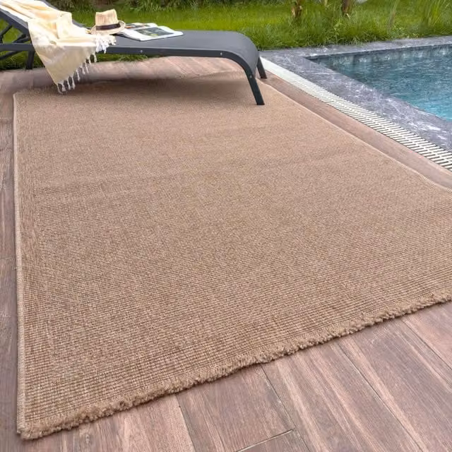 THE RUGS Jute-Look Square Dots Outdoor Garden Rug in Natural Beige, W: 80 cm, L: 150 cm