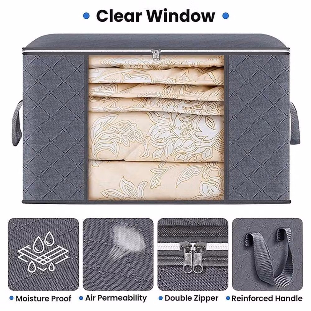Havendro Set of 6 Grey Fabric Zipped Clothes Storage Bags, 60L Each, with Handles and Lids for Underbed or Wardrobe Organising – 3