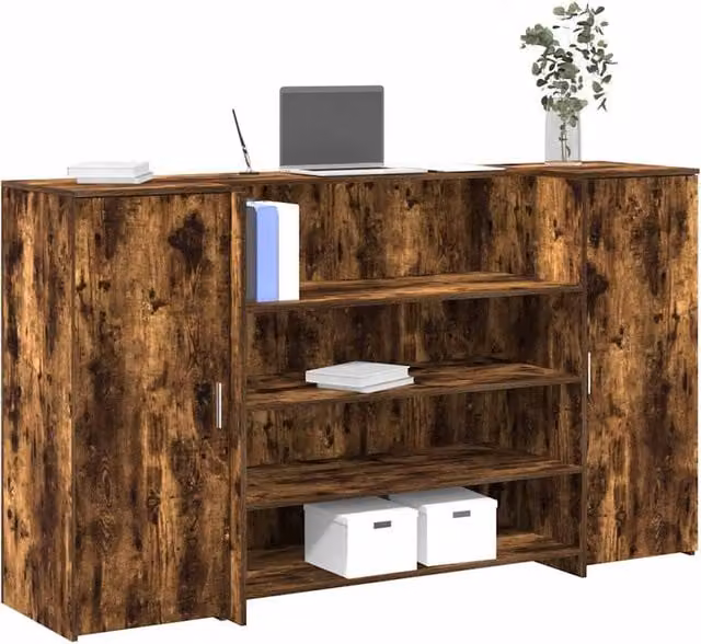 Berkfield Home Smoked Oak Reception Desk in Brown, W/D/H: 180 x 50 x 103.5 cm