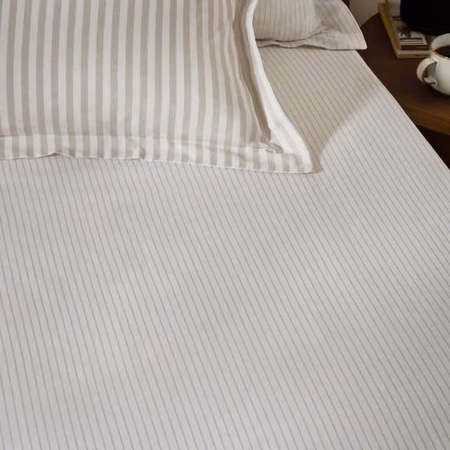Yard Hebden Narrow Stripe 100% Cotton Fitted Sheet in Beige, Size: 90 x 200 cm