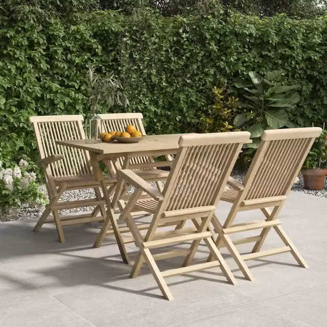 Berkfield Home 5 Piece Grey Solid Teak Wood Garden Dining Set – 1