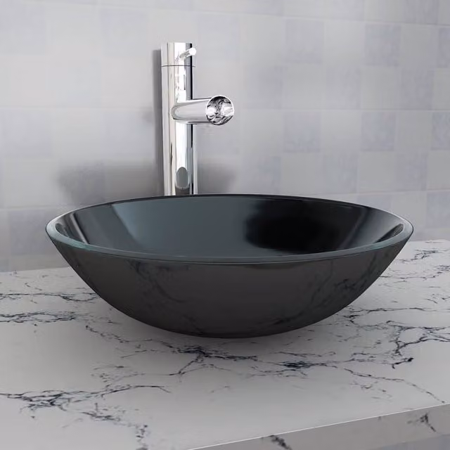 Berkfield Home Black Tempered Glass Basin, Diameter: 42 cm – 1
