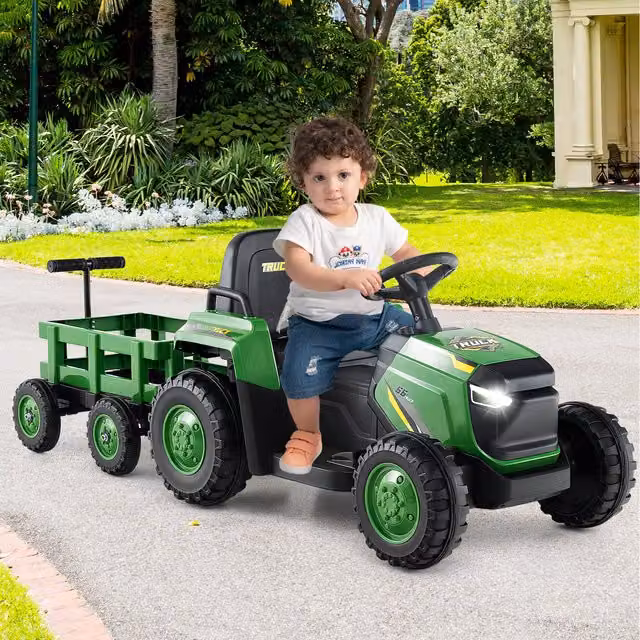 Costway Electric Kids Ride on Tractor with Light and Sound in Green