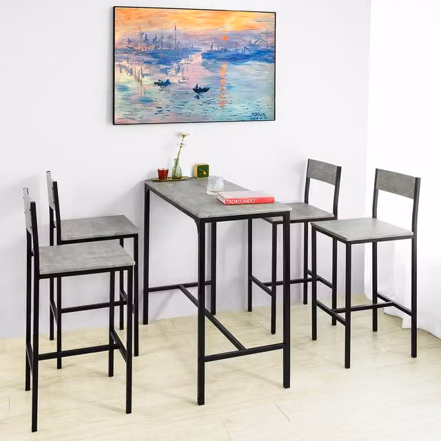 SoBuy Modern Breakfast Bar Dining Set with Table and Chairs in Grey