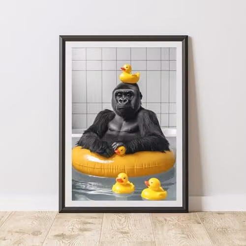 60 Second Makeover Gorilla Yellow Rubber Ring Animal Print Paper Poster, A4