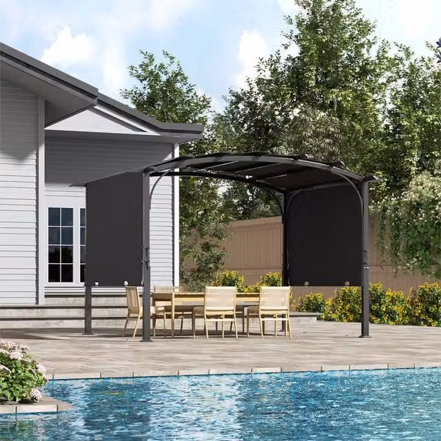 Lifeideas Retractable Arched Garden Canopy in Grey and Black Polyester and Metal