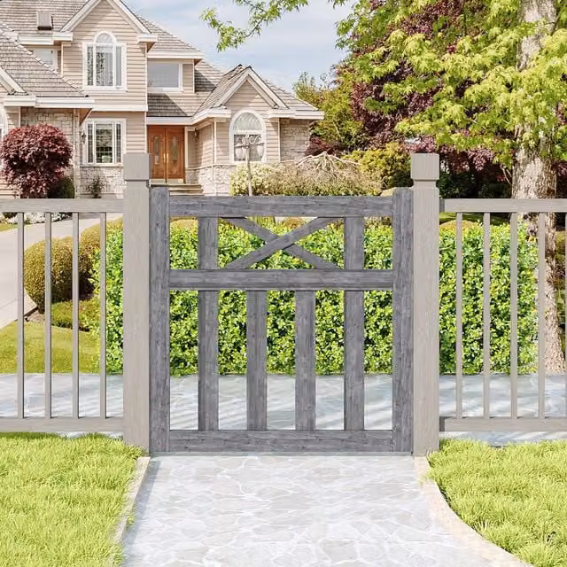 Livingandhome Outdoor Timber Single Crosshead Garden Gate, Grey, Width: 90 cm