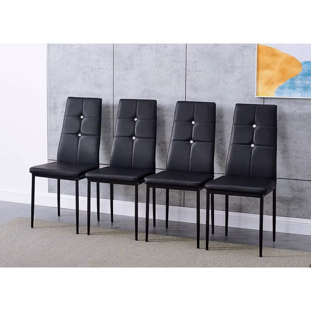 FLAVORA Set of 4 Black Faux Leather Dining Chairs with Metal Legs – 3