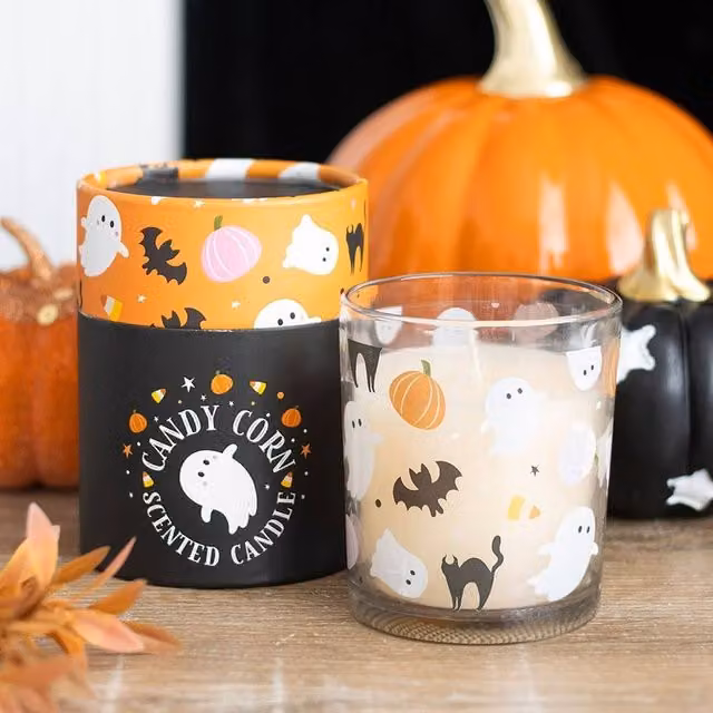 Uniqueful Sweet & Spooky Candy Corn Multicolour Pillar Votive Candle