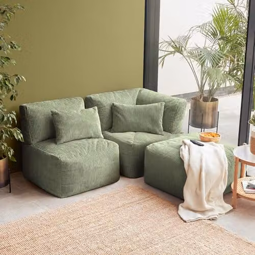 icon Noa 3 Seater Modular Bean Bag Sofa with Filling in Green – 2