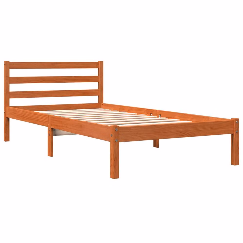 Berkfield Home Small Single Solid Wood Pine Bed Frame in Waxed Brown, W: 75 cm, L: 190 cm – 3