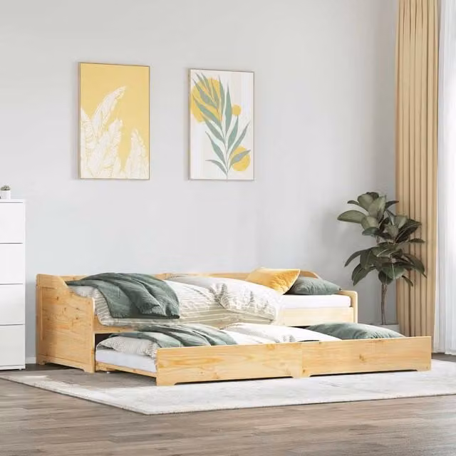 Berkfield Home IRUN Daybed with Trundle in Brown Solid Pine Wood, W/D/H: 90 x 200 cm – 1