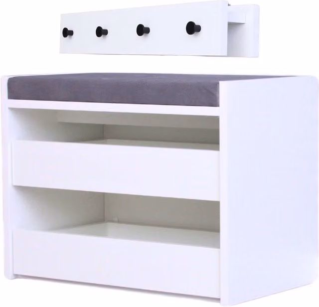 NOVECRAFTO Modern Hall Tree with Shoe Rack and Storage Bench in White and Grey