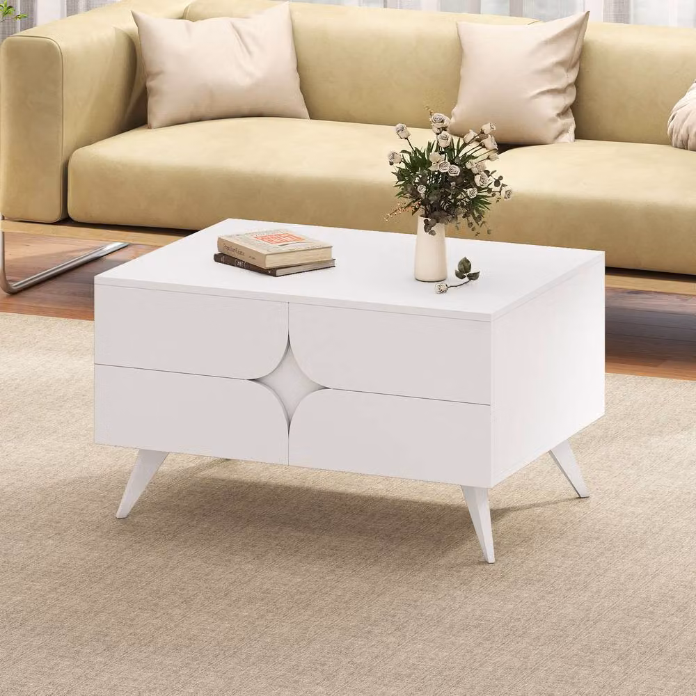 Gymax White Farmhouse Coffee Table and Accent Cocktail Table with Four Raised Legs – 3