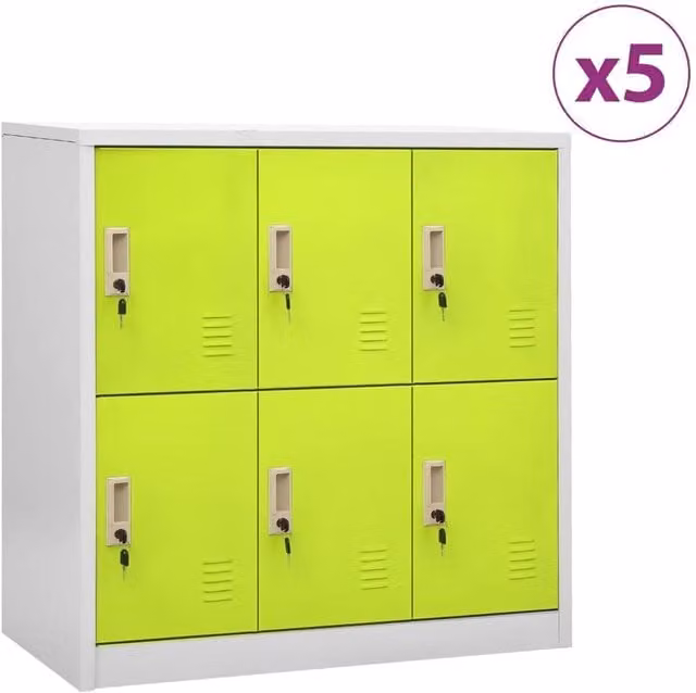 Berkfield Home 5-Piece Steel Locker Cabinet Set in Light Grey and Green, W/D/H: 90 x 45 x 92.5 cm