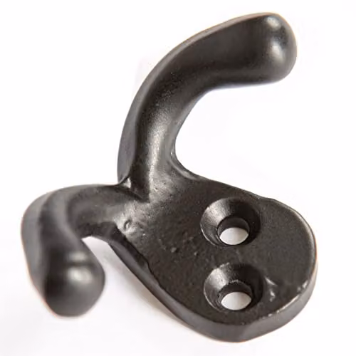 Hammer and Tongs Matt Black Powder-Coated Iron Double Coat Hook, Pack of 5, W: 5.0 cm, H: 3.5 cm – 3