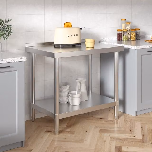 Darphe Commercial Stainless Steel Kitchen Work Table with Rear Upstand, Silver, Width: 80 cm