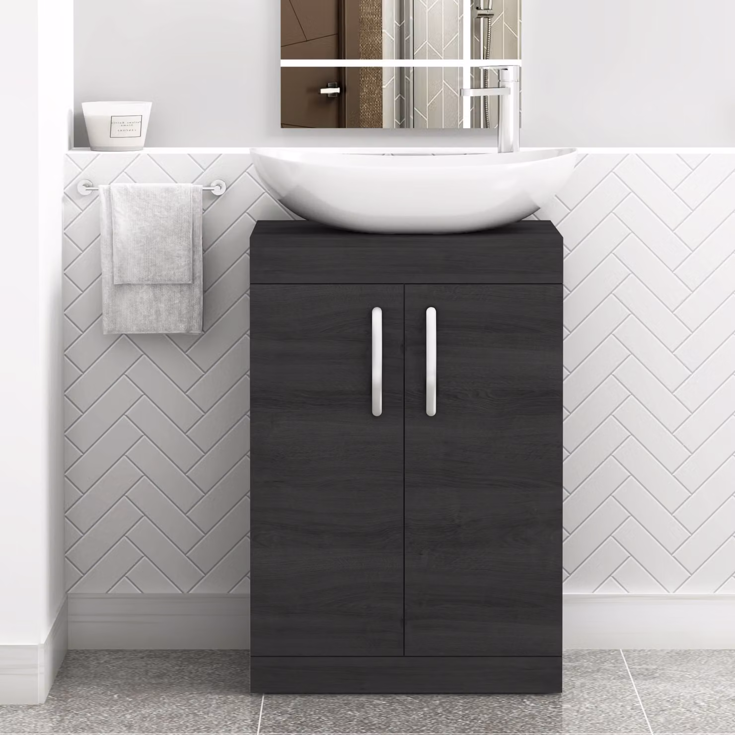 Cesar Turin 800mm Floor Standing 2 Door Bathroom Vanity Unit with Countertop Basin in Matt Black