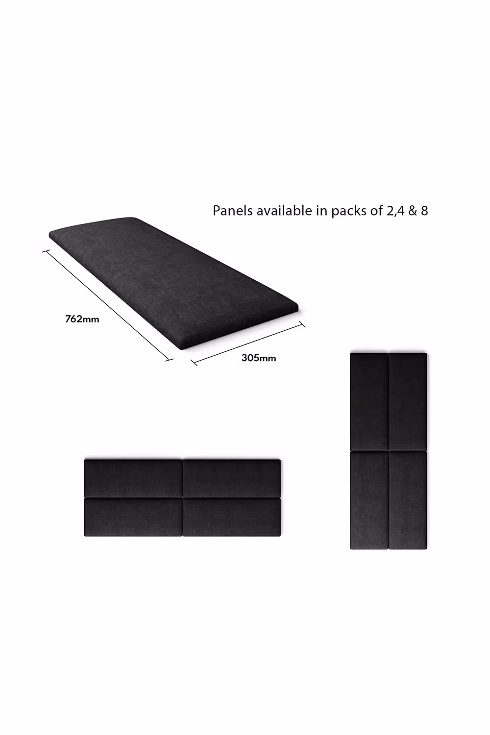 Aspire EasyMount Wall Mounted Upholstered Panels, Modular DIY Headboard in Black Malham Weave Fabric (Pack of 4) – 3