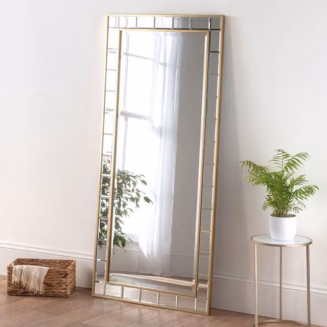 Yearn Full Length Rectangular Brass Bevelled Hanging Mirror in Gold