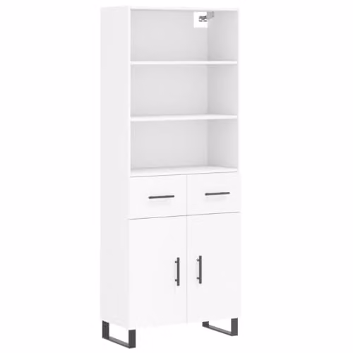 vidaXL Modern White Highboard with Hinged Doors and Metal Feet, W/D/H: 69.5 x 34.0 x 180.0 cm