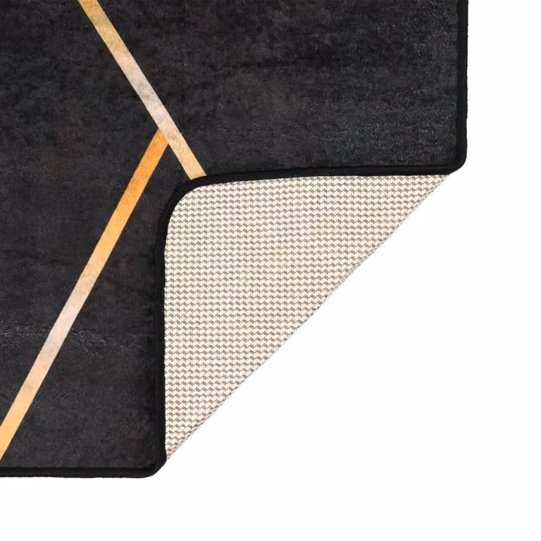 Berkfield Home Washable Round Anti Slip Rug in Black and Gold, Diameter: 100 cm