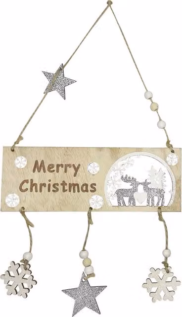 Neel Blue Wooden Merry Christmas Hanging Sign with Reindeer Design, W/D/H: 20 x 17 x 2 cm – 1