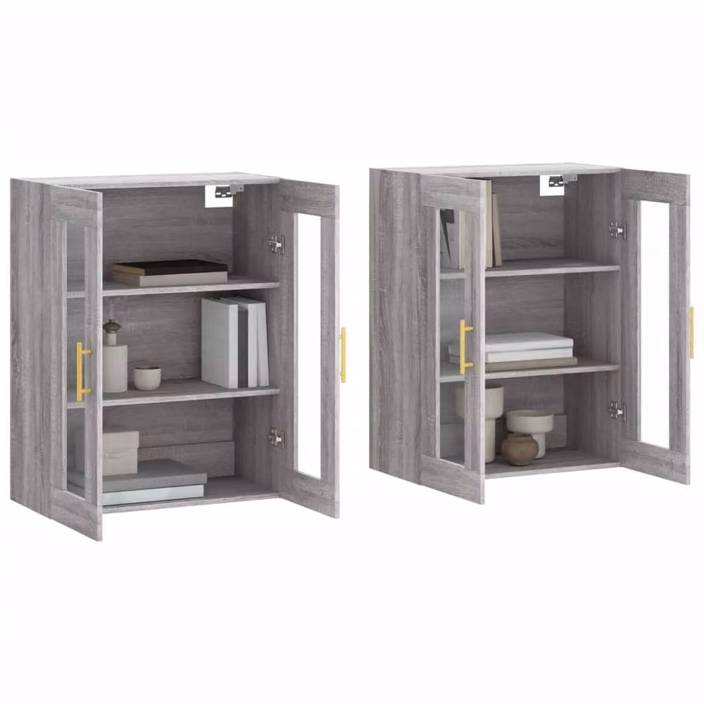 Berkfield Home Wall Mounted Cabinets with Glass Doors, 2 Piece Set in Grey Sonoma Matt Engineered Wood – 2