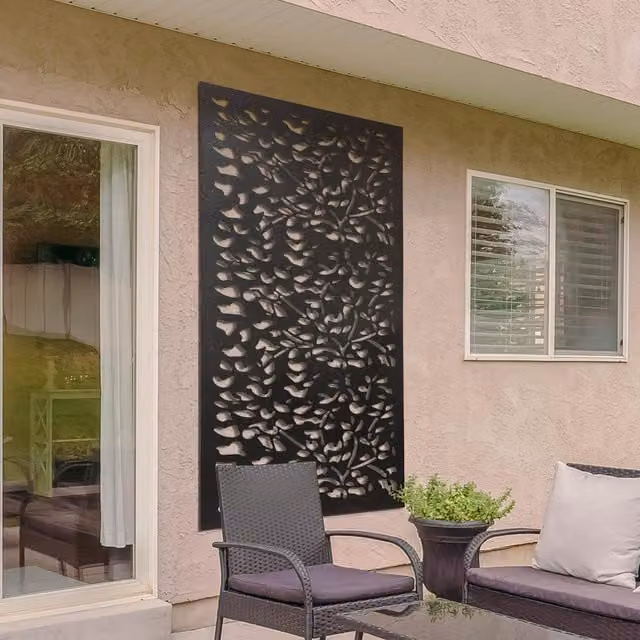 Amarelle Extra Large Metal Leaf Design Garden Screen, Black, H 180 cm x W 90 cm x D 1 cm