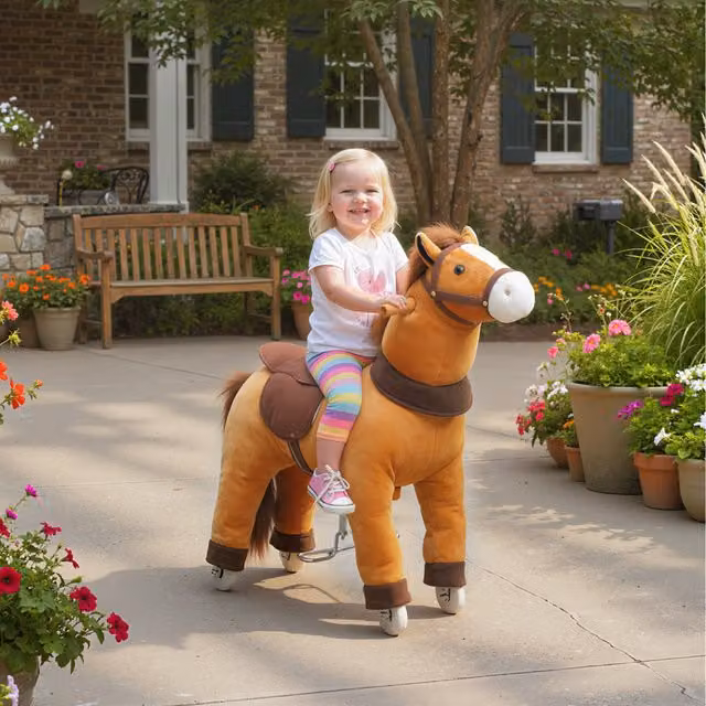 AIYAPLAY Ride On Plush Walking Horse Toy, Brown
