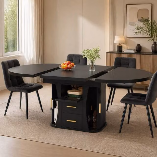 STILVORA Extendable Side Table with Storage and Lift Mechanism in Black