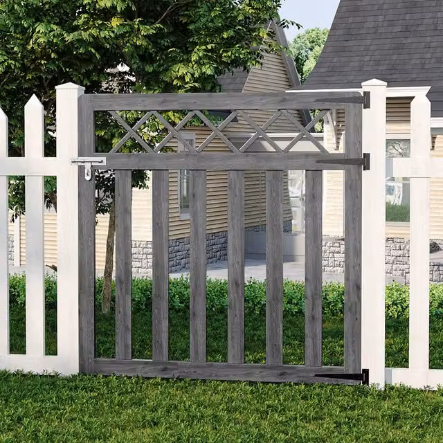 Livingandhome Grey Spruce Wood Single Garden Fence Gate with Wire Mesh Design, Height: 120 cm
