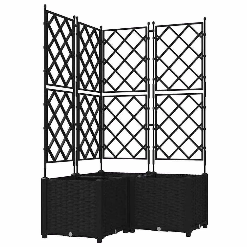 Berkfield Home Garden Planter with Trellis, 3 Piece Set, Black, W/D/H: 80 x 80 x 143 cm – 3