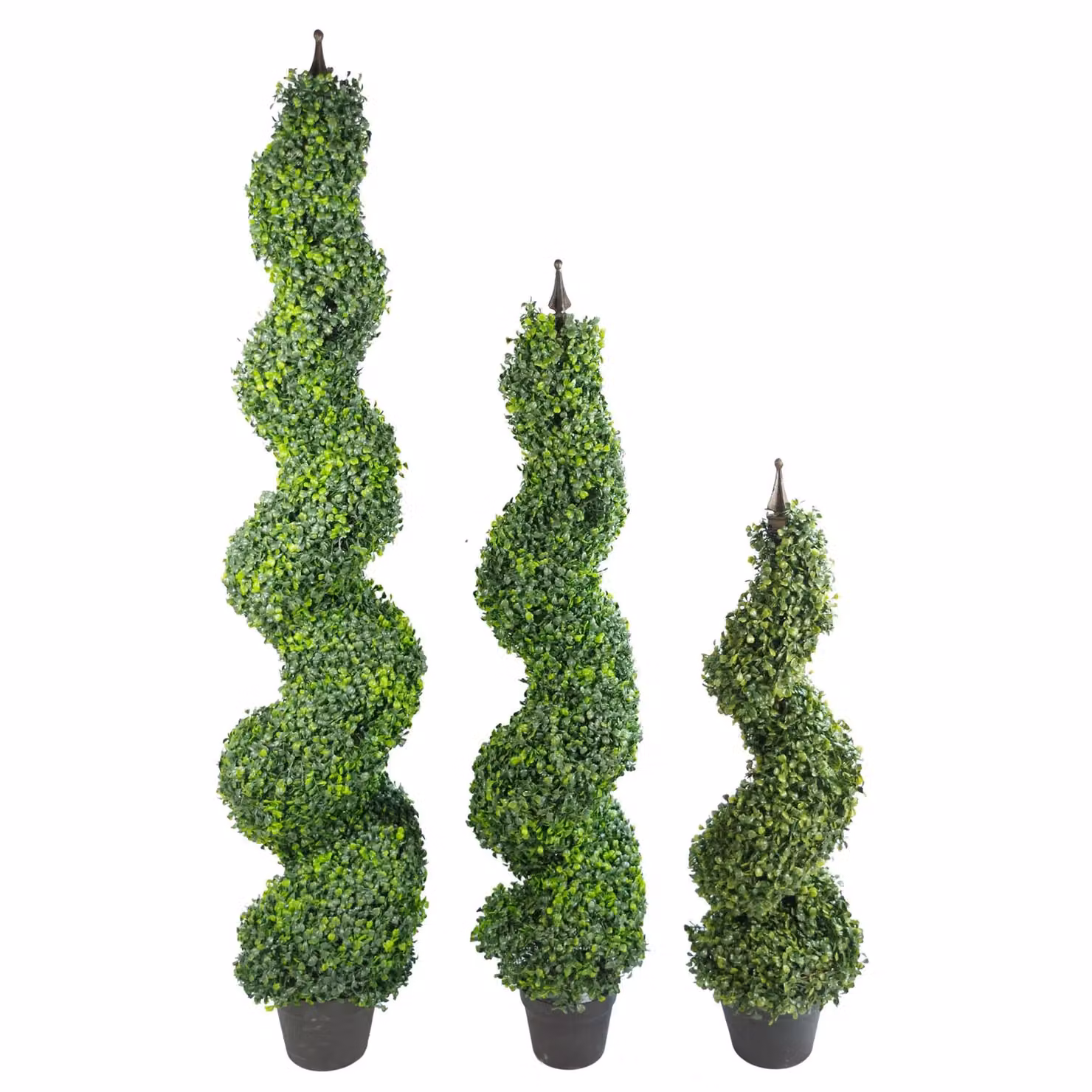 Leaf Design UK Pair of Green Artificial Buxus Boxwood Spiral Topiary Tower Trees, Height: 120 cm – 4