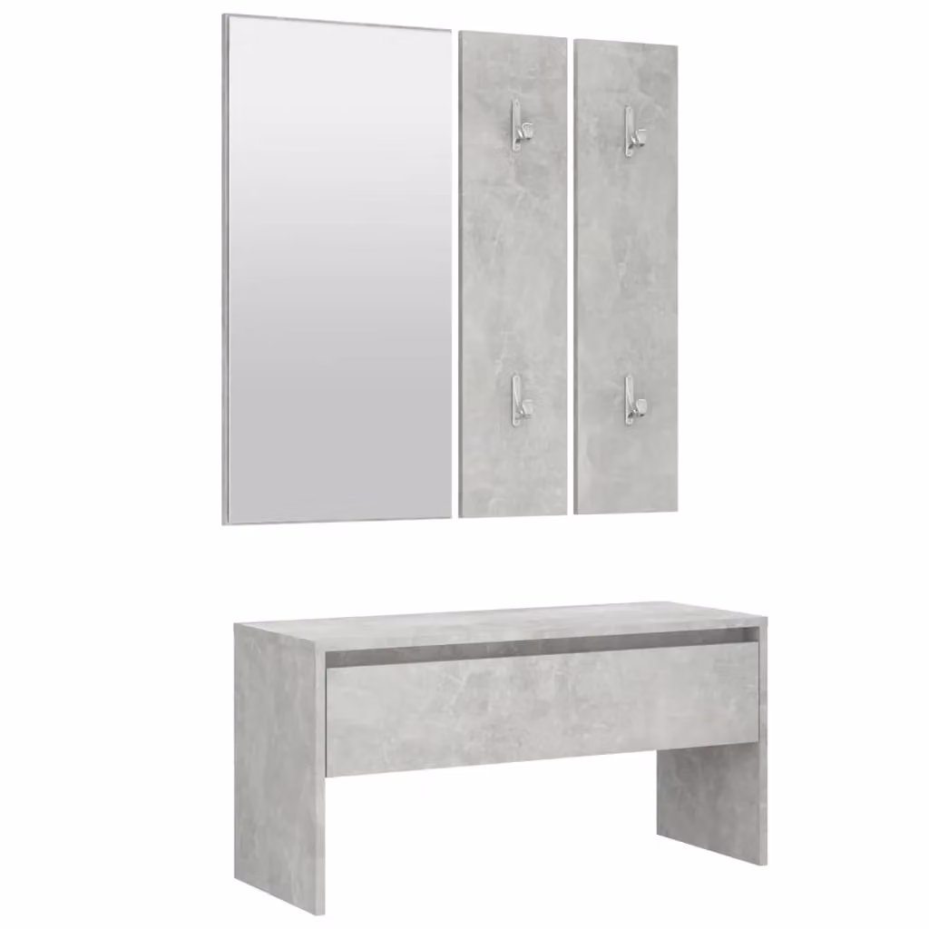 Berkfield Home Modern Hallway Furniture Set in Concrete Grey including Bench, Shoe Cabinet, Mirror and Wall Rack – 2