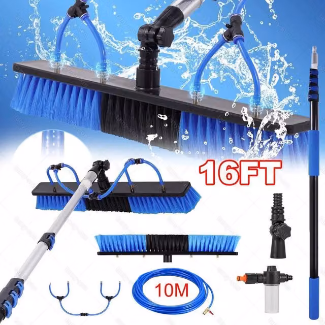 EONLION 16ft Water Fed Telescopic Window Cleaning Pole with Blue Microfibre Brush, Length: 100 cm