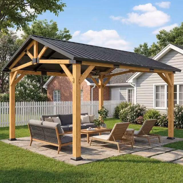 Outsunny Modern Hardtop Gazebo with Galvanised Metal Gable Roof in Grey