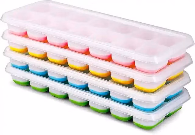 NESTLUNE 4-Piece Stackable Silicone Ice Cube Trays, BPA-Free, Clear