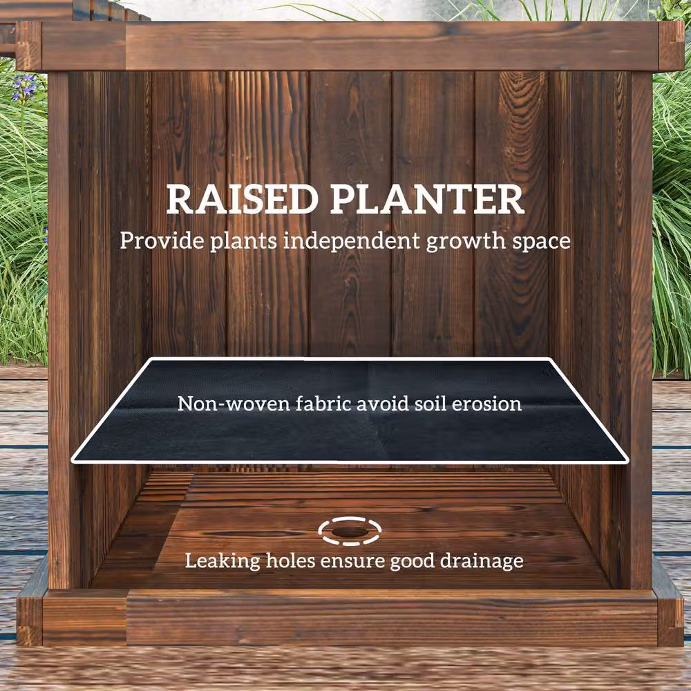 OUTSUNNY Wooden Garden Planter and Bench Combination Raised Bed in Brown – 5
