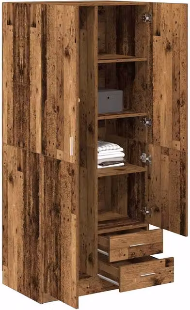 Berkfield Home Rustic Old Wood Wardrobe in Brown, W/D/H: 80 x 52 x 180 cm