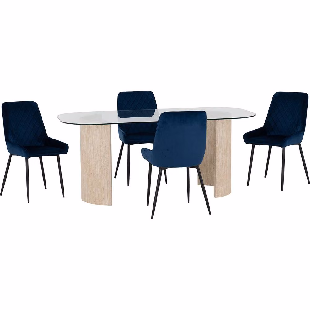 Seconique Modena Dining Set with Blue Avery Chairs and Oval Glass Table – 2