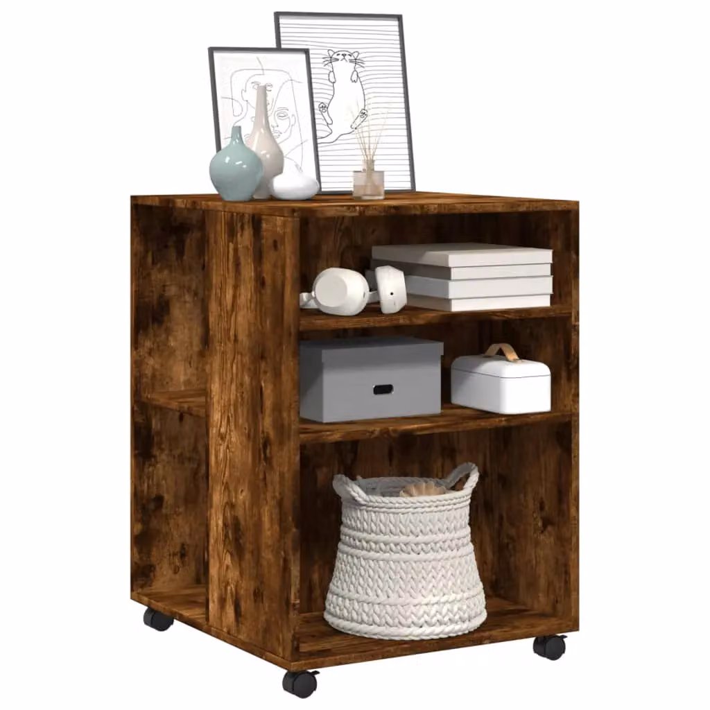 Berkfield Home Smoked Oak Side Table with Wheels, Brown, W: 55 cm, D: 60 cm, H: 78 cm – 3