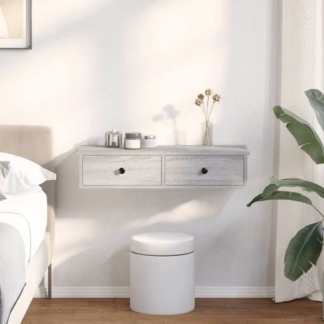 Berkfield Home Wall Mounted Shelf with Drawers in Grey Sonoma, W: 80 cm, D: 31 cm, H: 17 cm