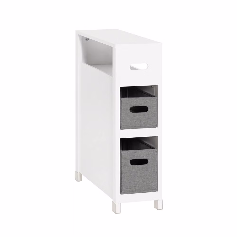 SoBuy Slim Freestanding Bathroom Side Cabinet with 2 Grey Baskets in White – 2
