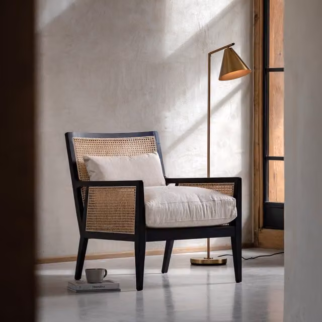 Perch & Parrow Terrys Armchair in Beige with Solid Wood Frame and Rattan Details – 2